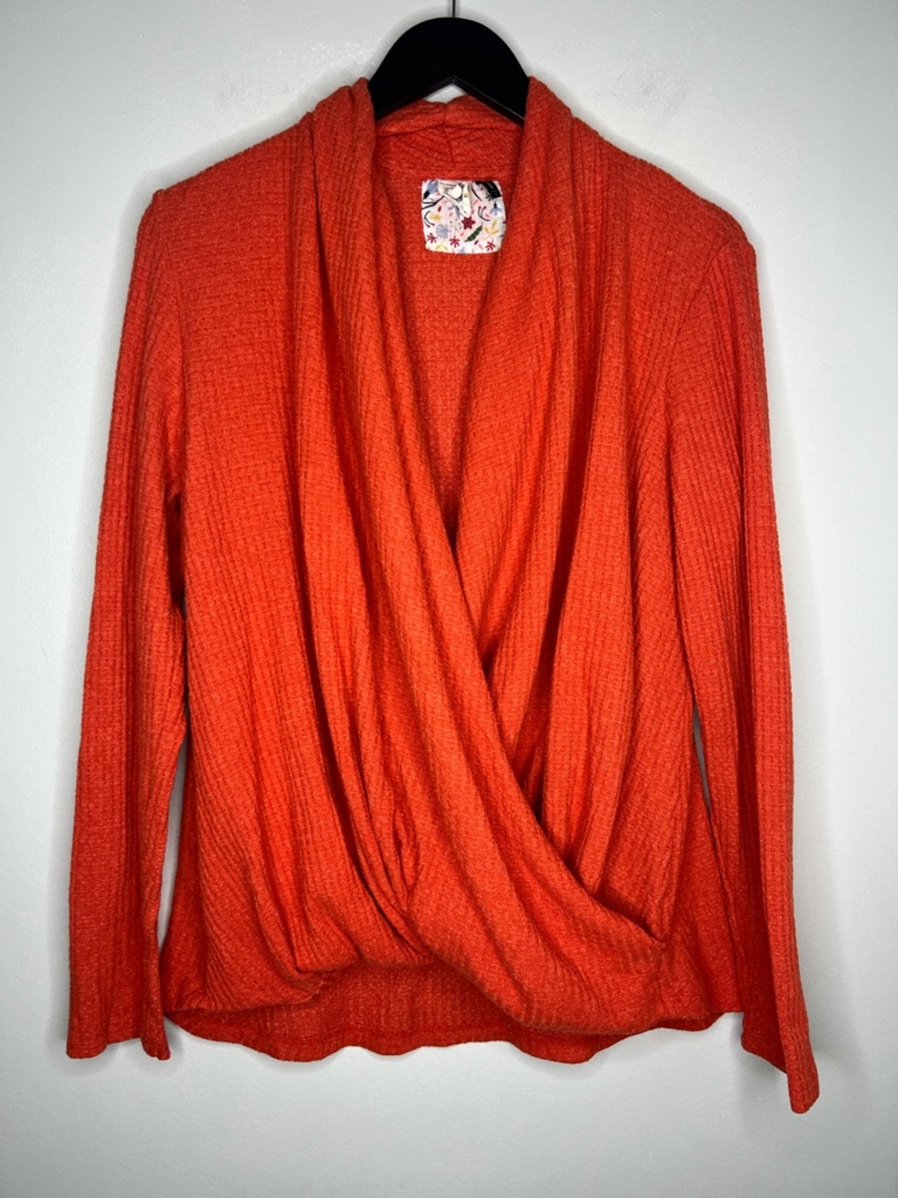 Anthropologie Akemi + Kin Woodruff Waffle Knit Faux Wrap Top Rust Orange Sz L